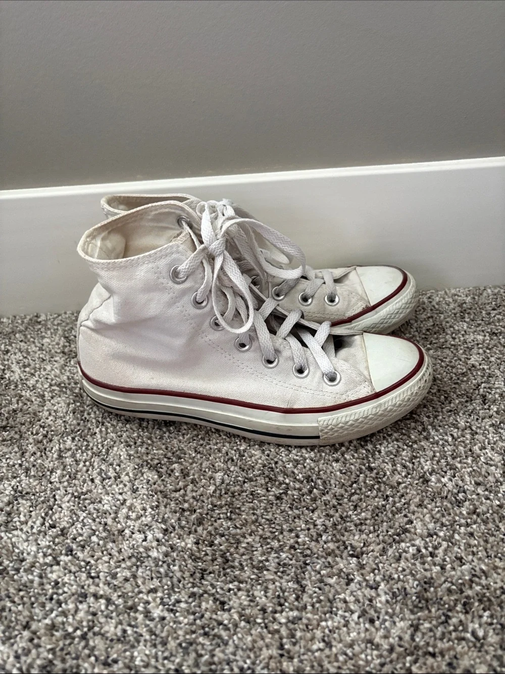 Converse White High-Top Sneakers with Red Stripe